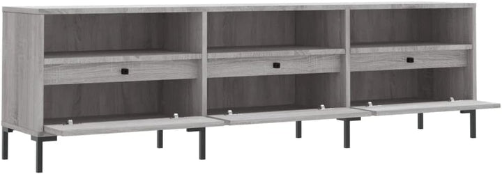 TV-Ständer, Sonoma-Grau, 150 x 30 x 44,5 cm, Holz, Eisen, TV-Regal, niedrig, mit Türen 150x30x44,5cm