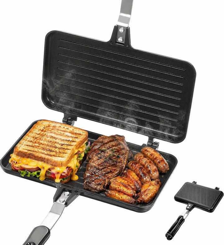 MAGICLULU Doppelseitige Sandwich Backform Antihaftbeschichtete Grillpfanne Mit Griff Toaster Xl Sand