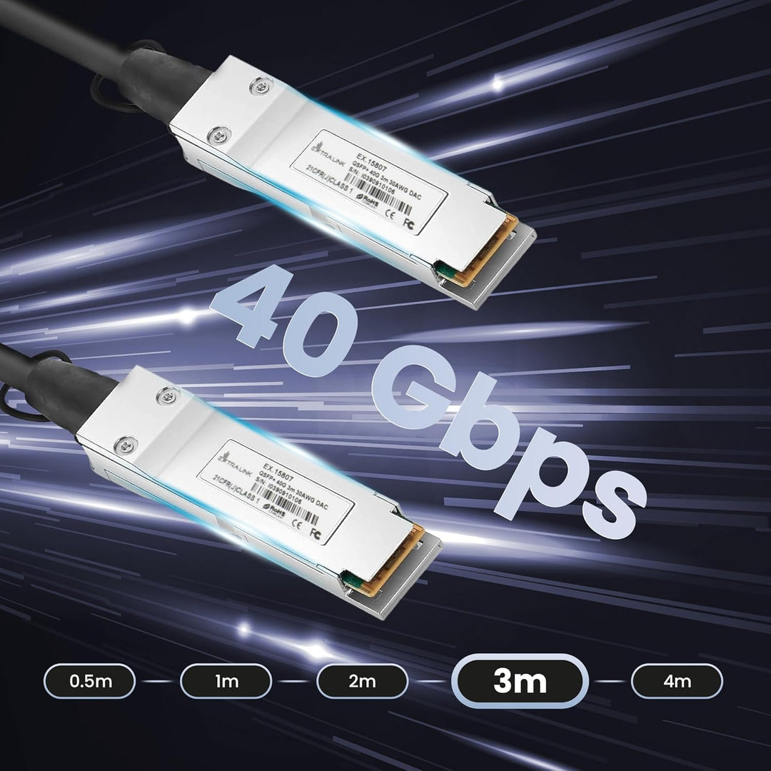 Extralink DAC QSFP+ Kabel 3m – Passives Twinax Kabel 40Gbit, QSFP+ zu QSFP+, MSA kompatibel, für Ubi