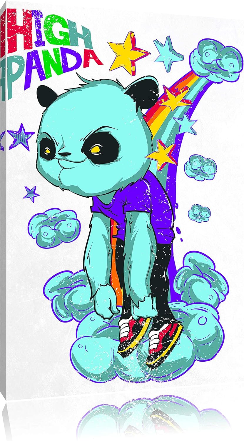 Pixxprint High Panda White Bild auf Leinwand, XXL riesige Bilder fertig gerahmt mit Keilrahmen, Kuns