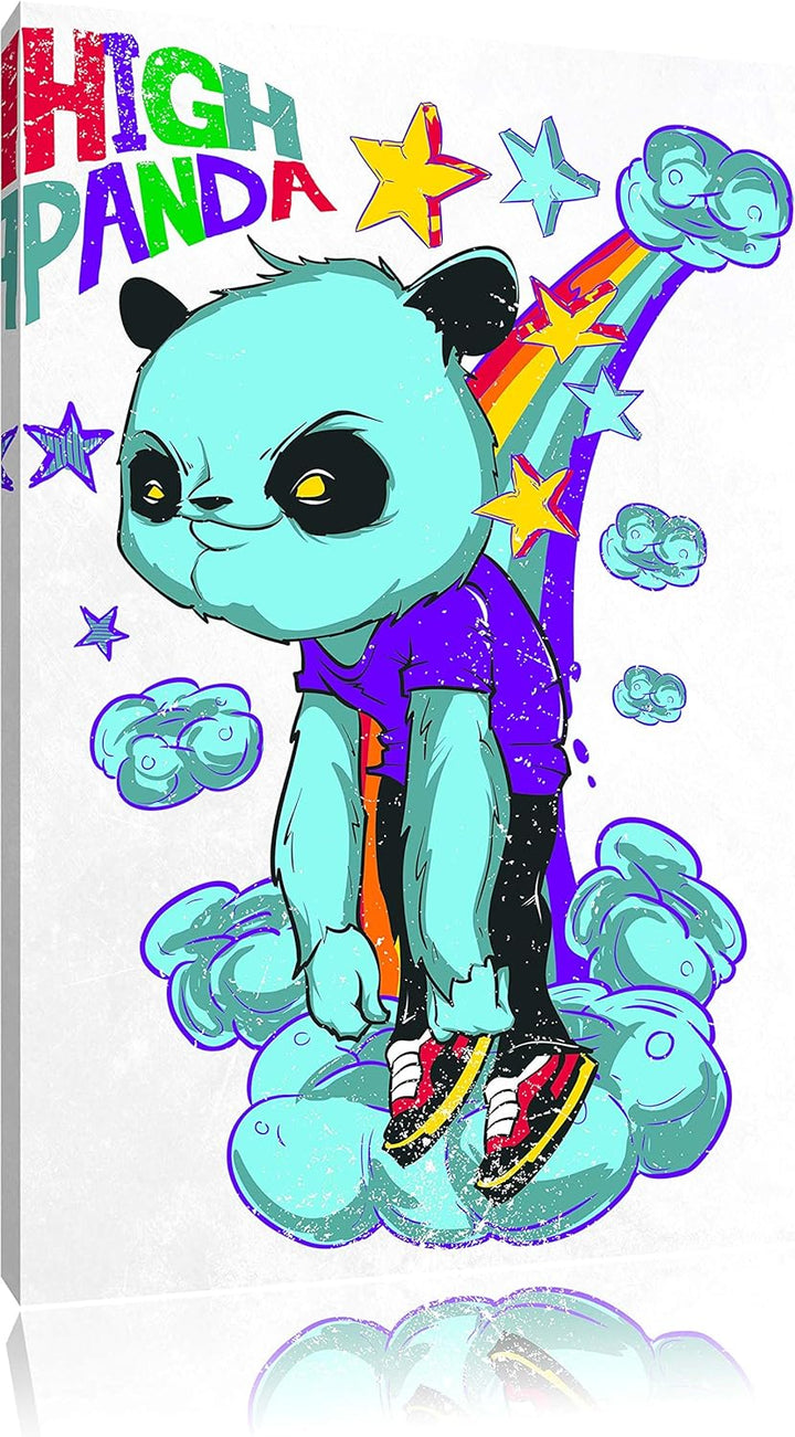 Pixxprint High Panda White Bild auf Leinwand, XXL riesige Bilder fertig gerahmt mit Keilrahmen, Kuns