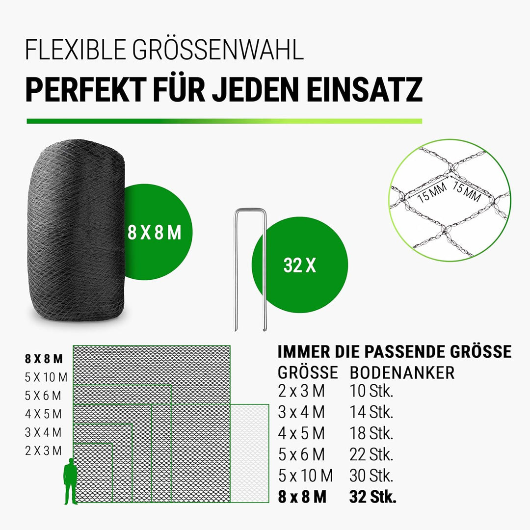 FISO® Teichnetz - 8x8m I Vogelschutznetz engmaschig, robust, witterungs- &amp; UV-beständig I Schwarzes