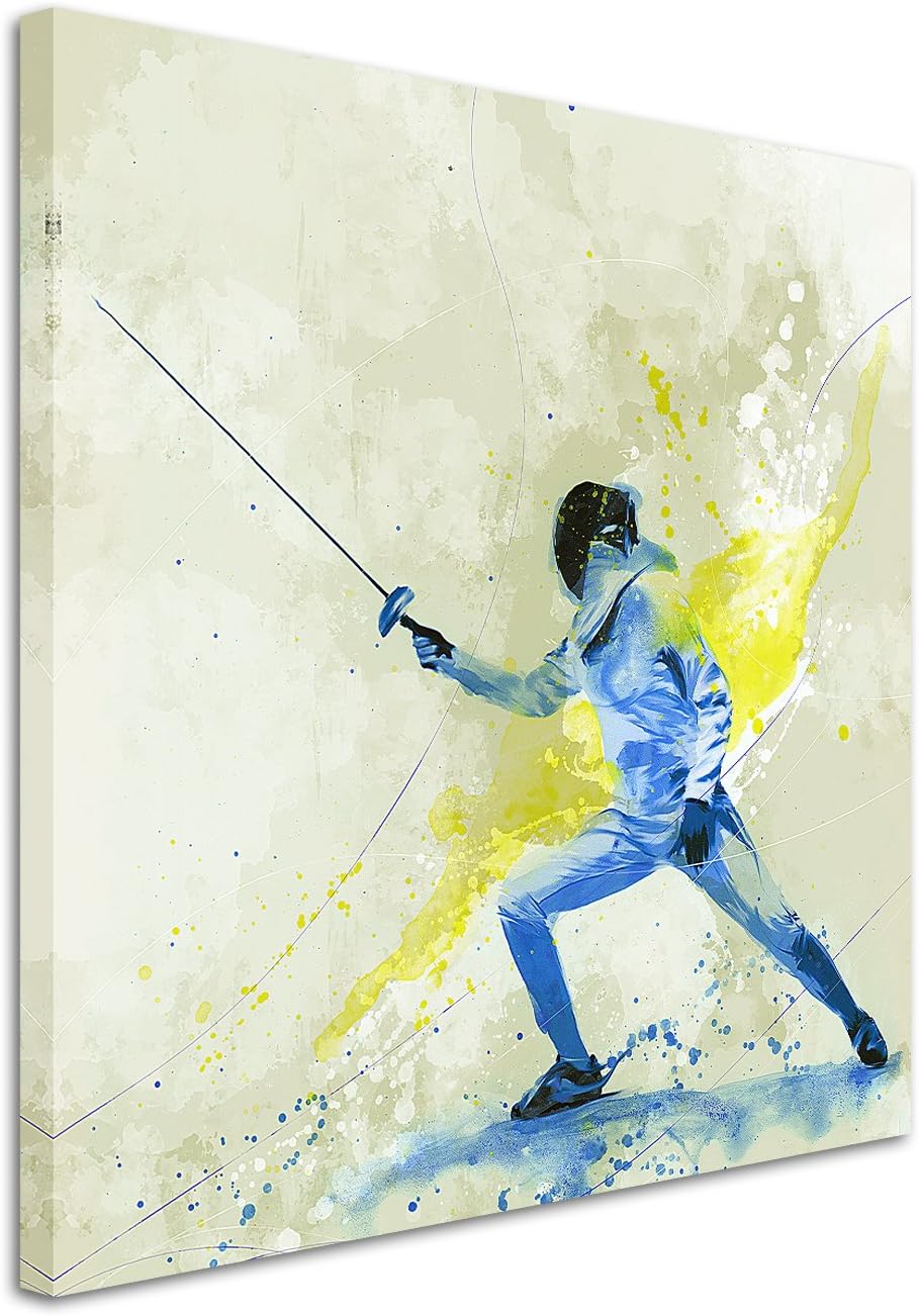 Paul Sinus Art Fechten 60x60cm SPORTBILDER Splash Art Wandbild Aquarell Art