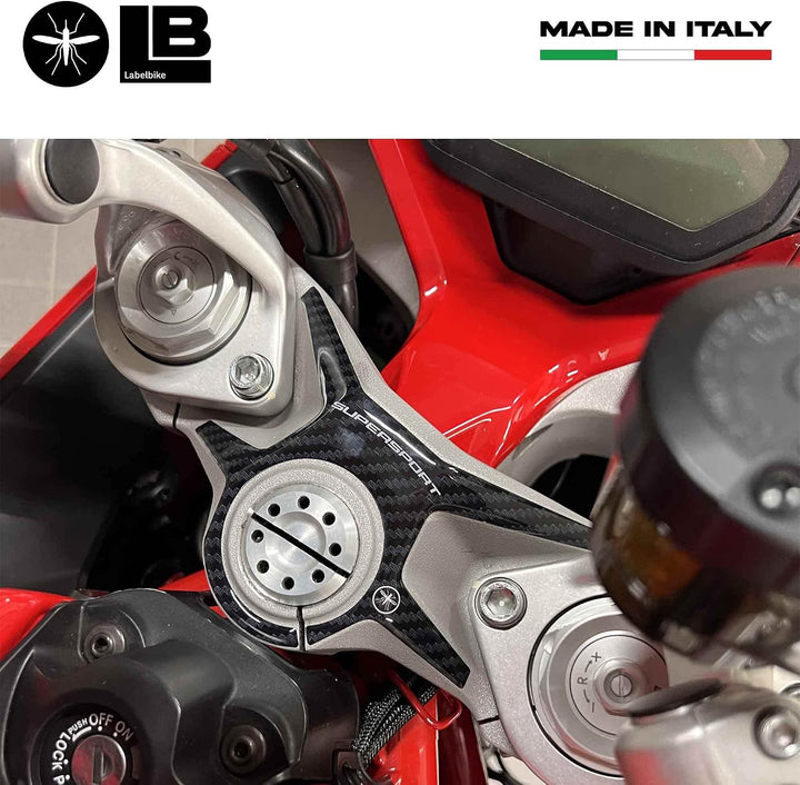 LABELBIKE 3D Motorrad Gabelplattenaufkleber kompatibel mit Ducati | Supersport, Lenkradschutz aus Ku
