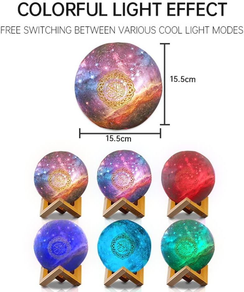 OBEST Quran Lautsprecher Koran, 3D Mondlampe, muslimischer Bluetooth-Player, mit 7 Farben, Touch-Far