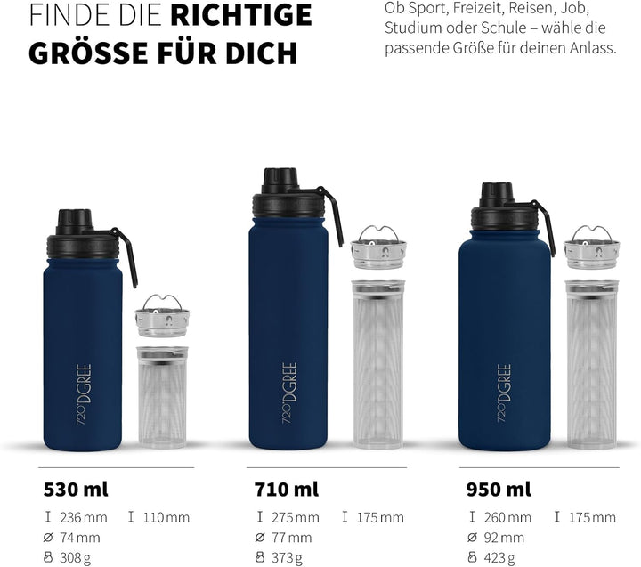 720°DGREE Edelstahl Thermo Trinkflasche 950ml “noLimit” +Früchtebehälter - Auslaufsicher, Kohlensäur