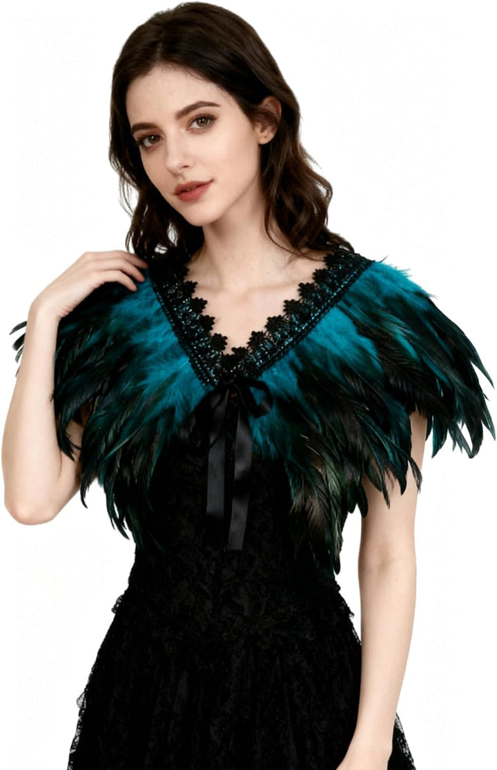 keland Damen Natural Feather Feather Schal Halloween Shrug Schwarz Poncho Kragen Blau, Blau