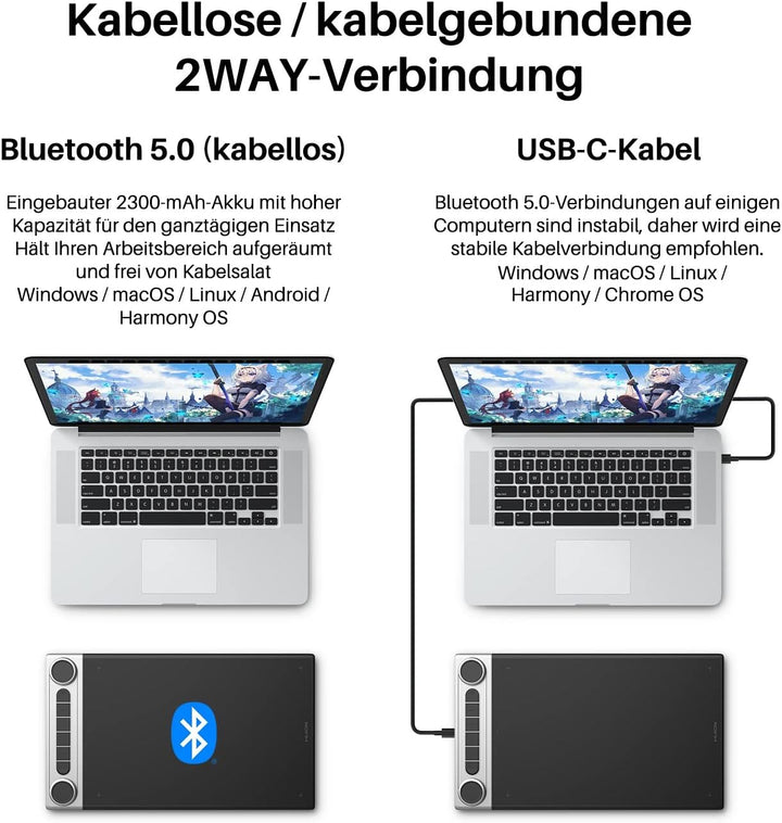 HUION Inspiroy Dial 2 Bluetooth Grafiktablett mit Doppelte Dial Controllern + 6 Programmierbaren Tas