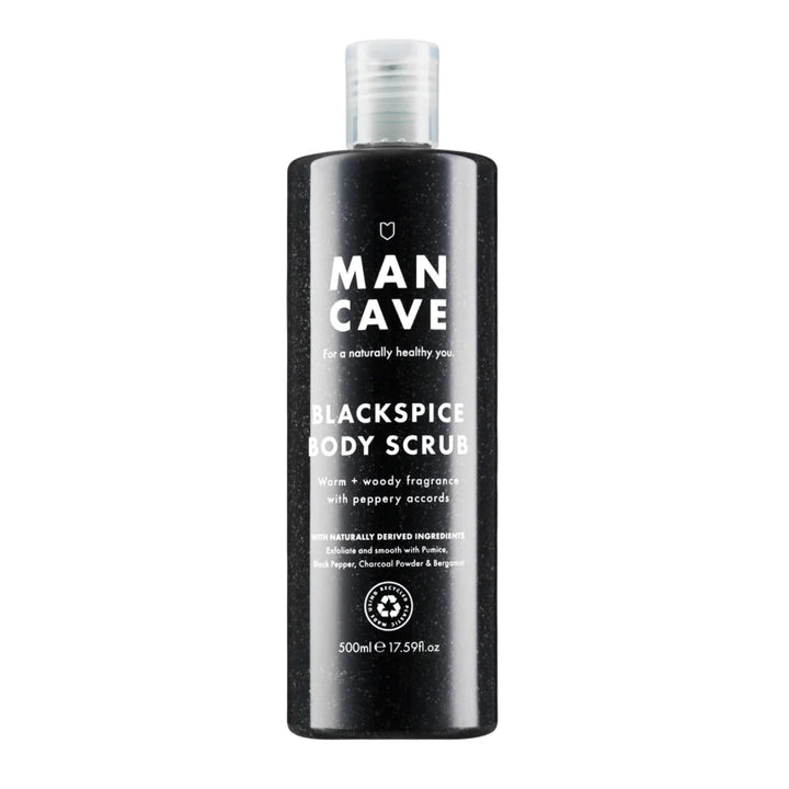 ManCave Body Scrub Körperpeeling Blackspice 500 ml für Männer, Warmes, Holziges Aroma, Reinigung und