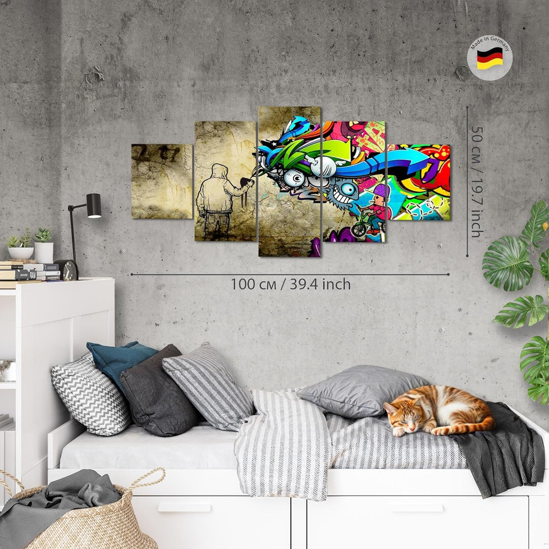 Runa Art Wandbilder Graffiti 5 Teilig Bild auf Vlies Leinwand Deko Loft Wohnzimmer Street Art Bunt 4