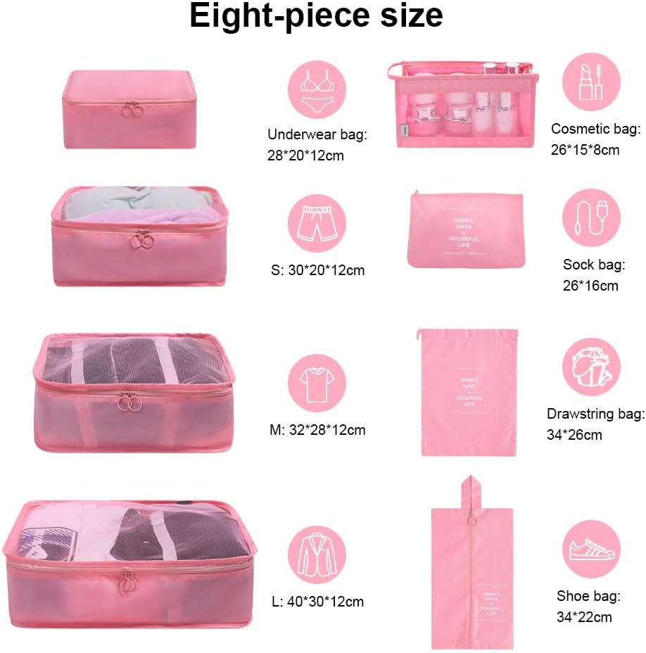OSDUE Koffer Organizer Set 8-teilig, Packing Cubes, Wasserdichte Reise Kleidertaschen, Packtaschen f