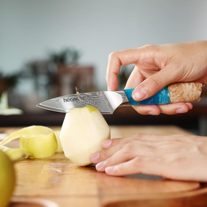 hecef Schälmesser Damast 9cm, Gemüsemesser & Obstmesser Klein mit Ergonomischem Harzgriff, 67-lagige