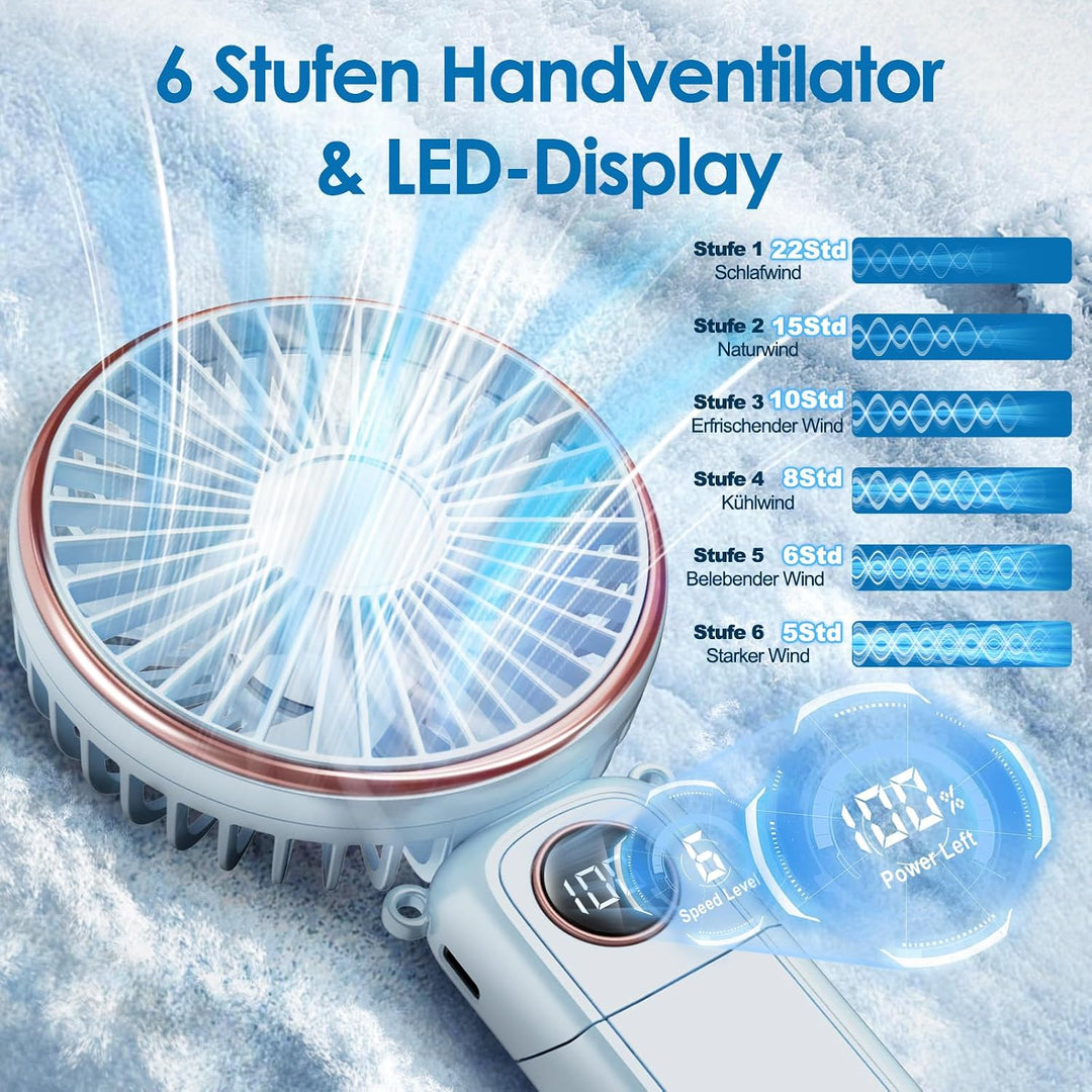 BEYYON Tragbarer Handventilator, 3-in-1 USB Ventilator Hand, leiser Mini Ventilator mit LED-Display,