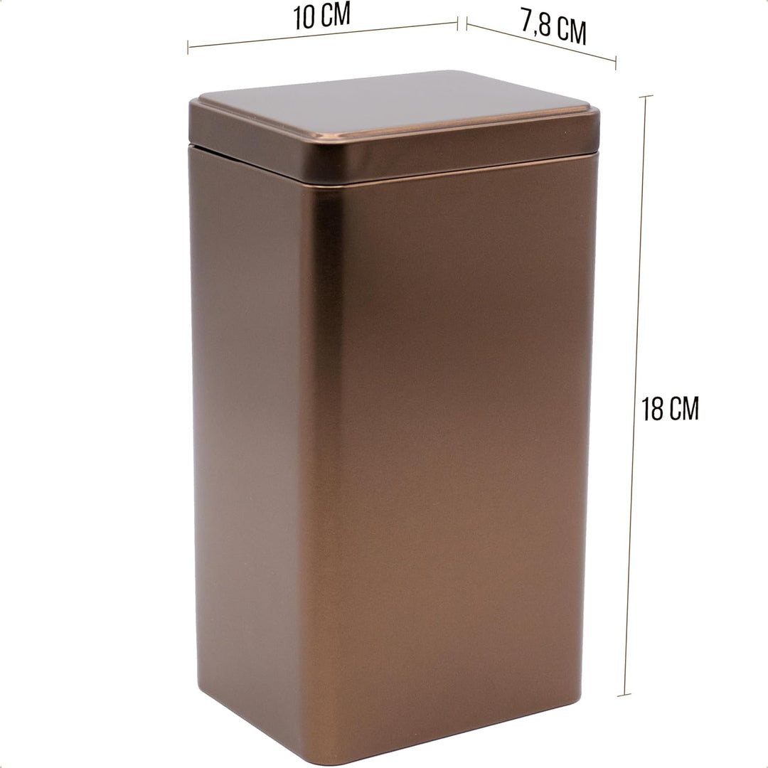 3 x eckige Kaffeedose/Teesdose, STAPELBAR, metallic kaffeebraun, aromadicht aus Metall für je 500g K