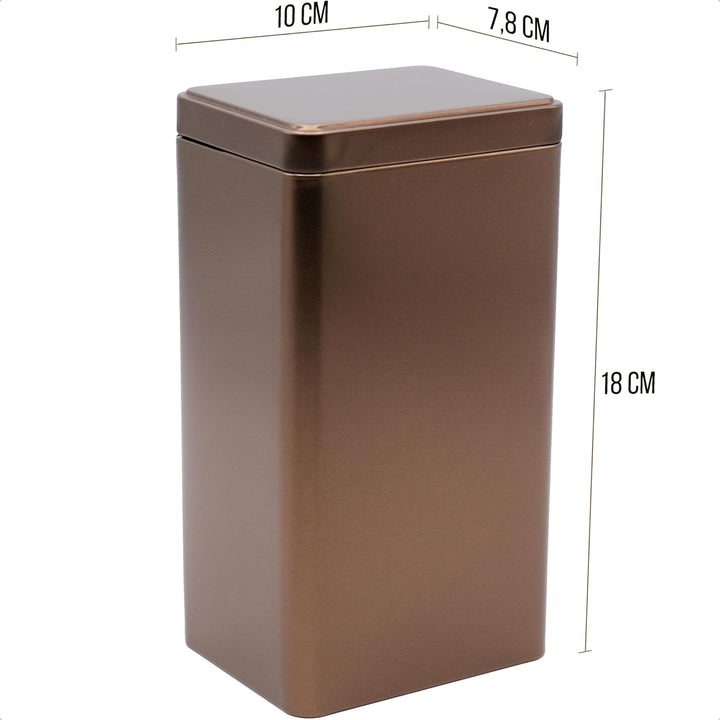 3 x eckige Kaffeedose/Teesdose, STAPELBAR, metallic kaffeebraun, aromadicht aus Metall für je 500g K
