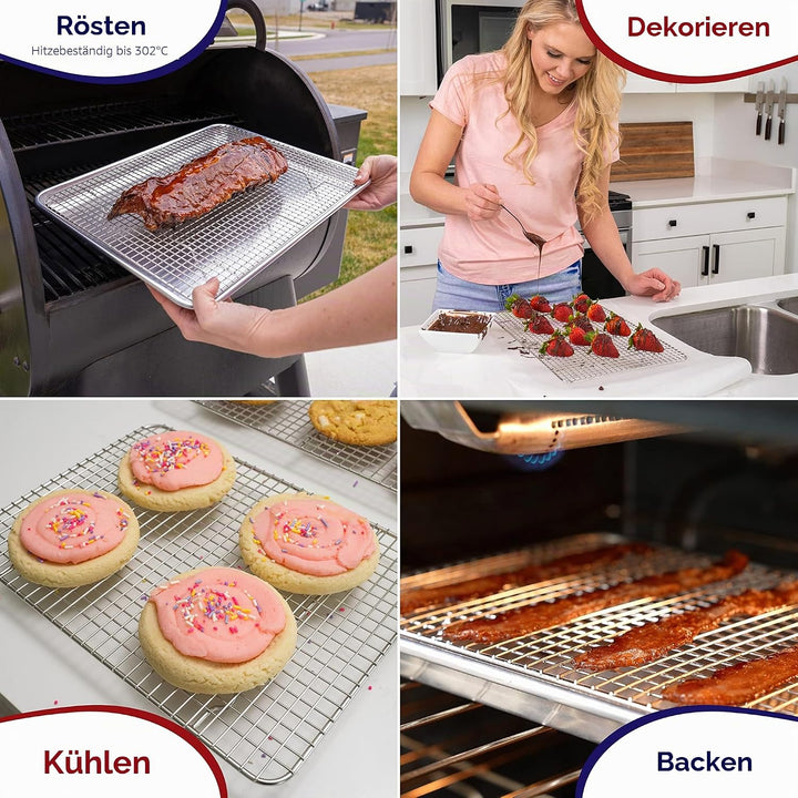 KITCHENATICS Edelstahl-Grillrost &amp; Auskühlgitter, passt auf Backbleche für das Backen von Keksen und