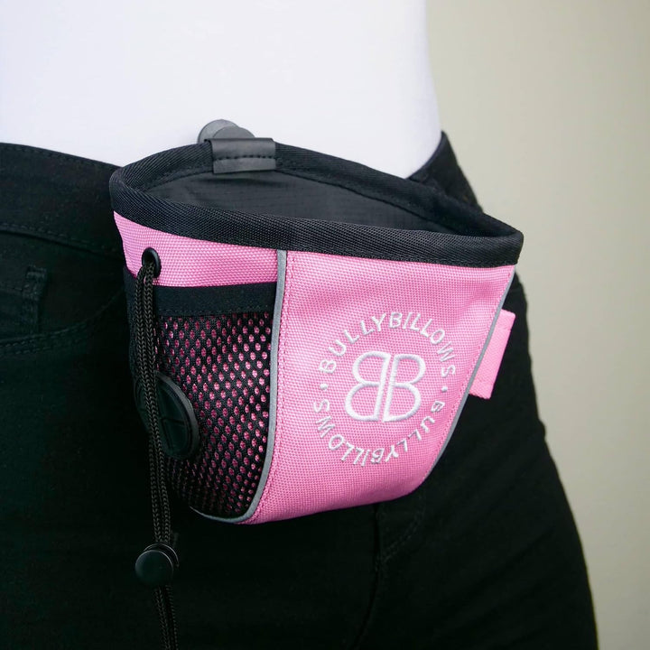 BullyBillows Leckerlibeutel für Hunde, Rosa - Trainingstasche mit sicherem Clip &amp; Kotbeutelhalter, l