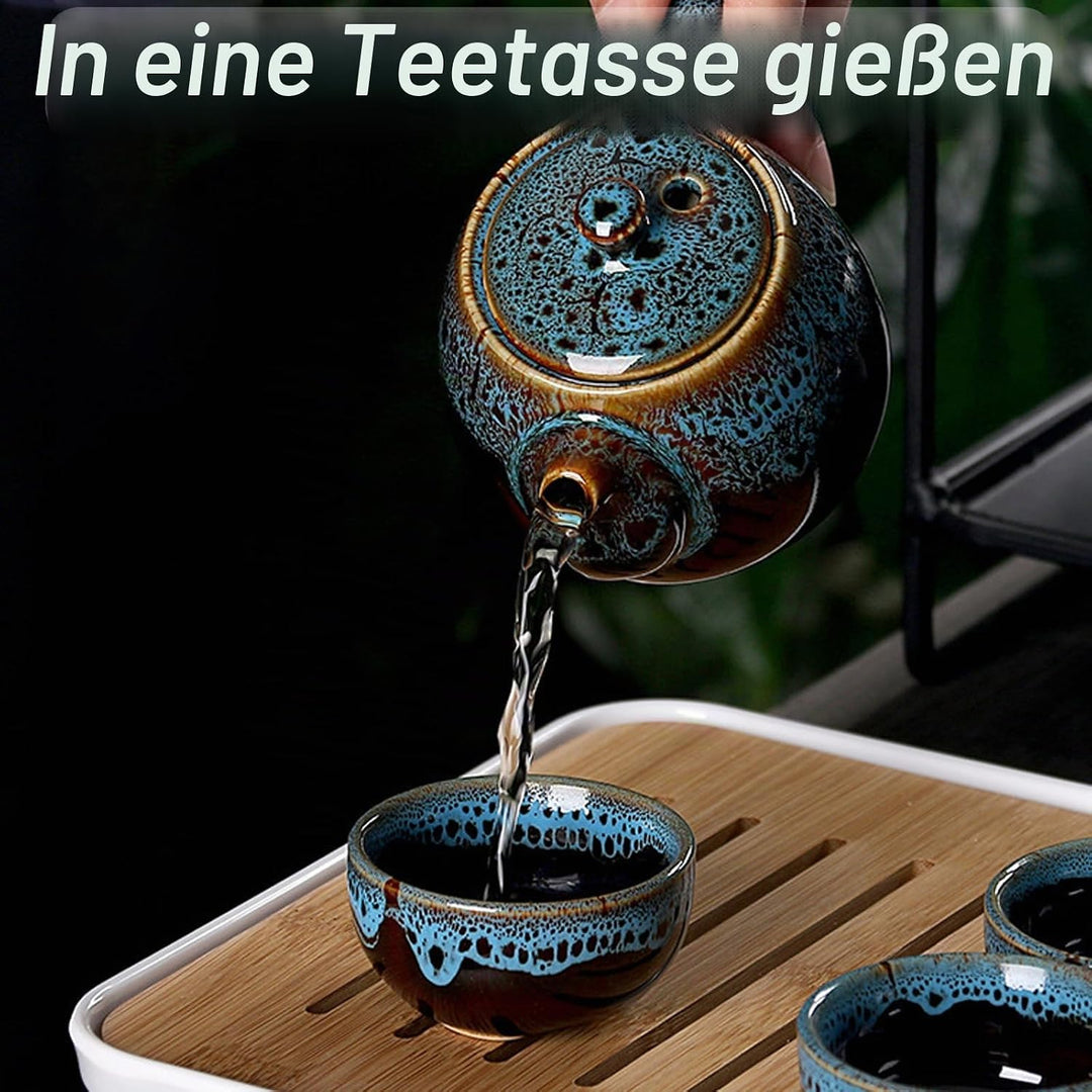 Chinesisches Kongfu Tee Set, Tragbares Porzellan Reise Teeservice mit Teetasse, Teekanne, Teematte B