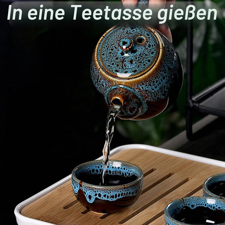 Chinesisches Kongfu Tee Set, Tragbares Porzellan Reise Teeservice mit Teetasse, Teekanne, Teematte B