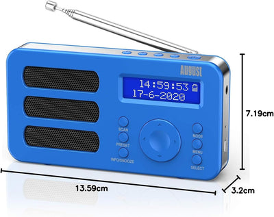 August MB225 - Tragbares Radio mit DAB+ / DAB/FM RDS-Funktion 40 Presets digitaler Radiowecker Stere