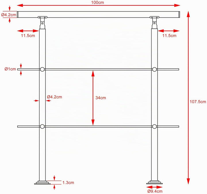 MONZANA® Treppengeländer Edelstahl Pflegeleicht 100cm mit 2 Querstreben Innen und Aussen Handlauf Ge