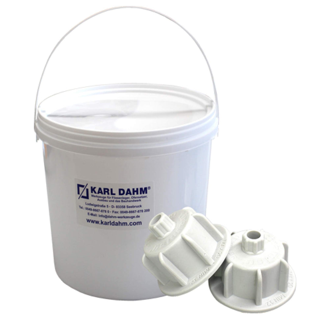 Karl Dahm Zughauben Set grau für Fliesenstärke bis 20 mm, 50 Stück + Eimer – Geeignet für Levelmac F