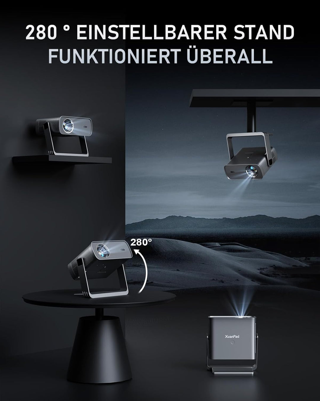 [Netflix-zertifizierter & AI-Auto-Fokus] XuanPad Beamer mit WiFi & Bluetooth Full HD 1080P Projektor