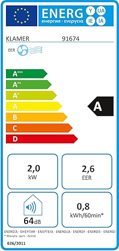 KLAMER Mobile Klimaanlage mit Abluftschlauch und Wassertank, 7000 BTU/h, 3-in-1 Klimagerät für Räume