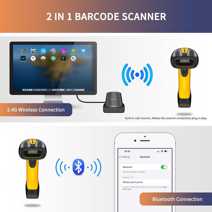 NETUM NT-1203L Pro Aufgerüsteter Drahtloser Bluetooth Robuster Wasserdichter 1D/2D-Scanner mit Erwei