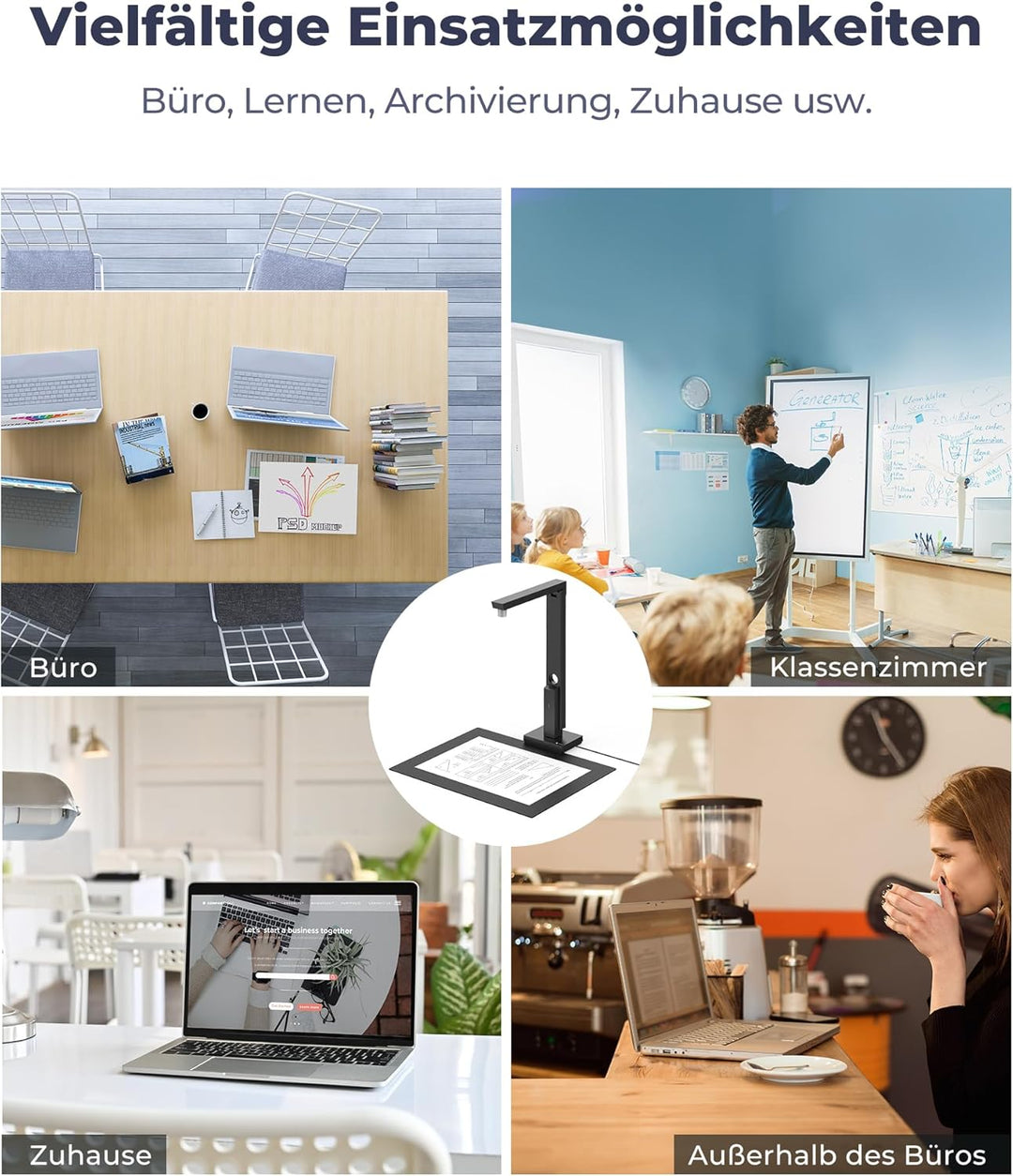 CZUR 12MP USB-Dokumentenkamera und Visualizer, A4 Dokumentenscanner tragbarer Scanner, für Lehr- und