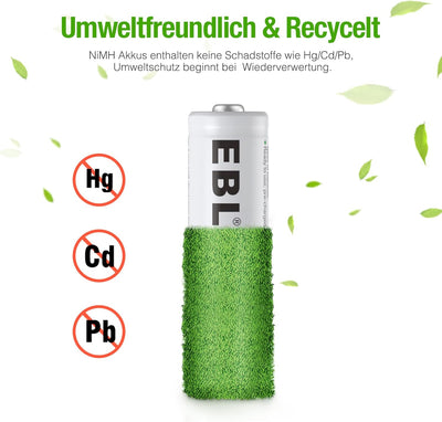 EBL AA und AAA Akku Set - 16 Stück, wiederaufladbare Batterien AA und AAA