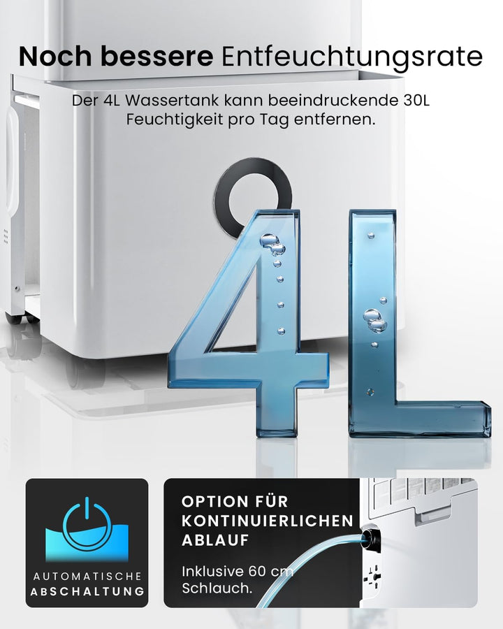 Pro Breeze Luftentfeuchter 30L in 24h Entfeuchtungsleistung - Elektrischer Luftentfeuchter mit WLAN