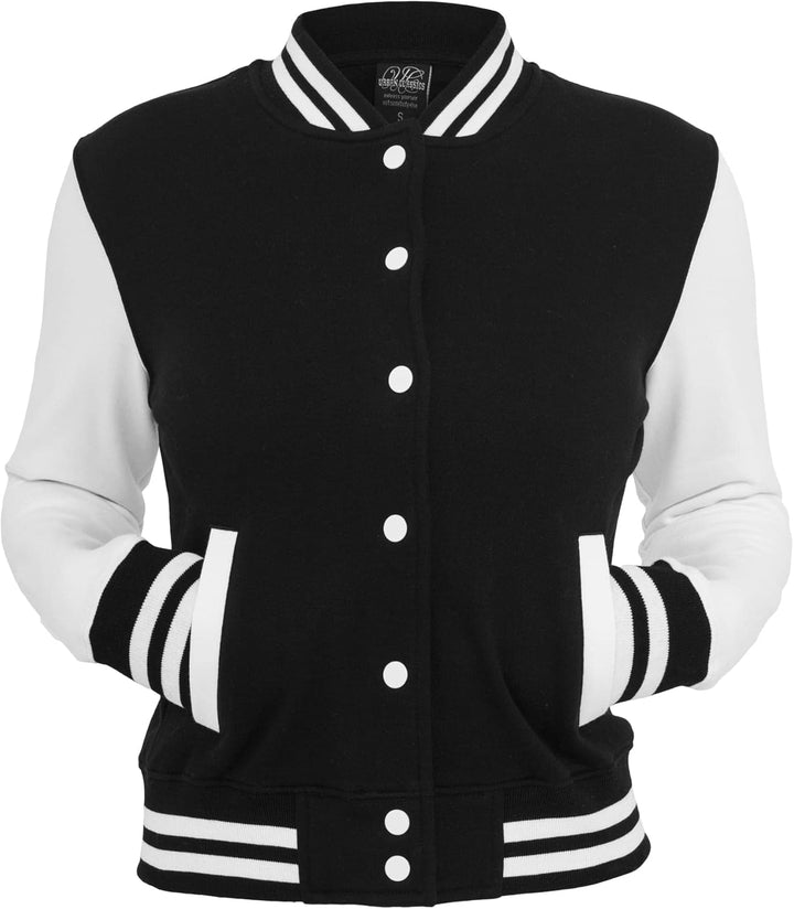 Urban Classics Damen Ladies College Sweat Jacket XS Blk/Wht, XS Blk/Wht