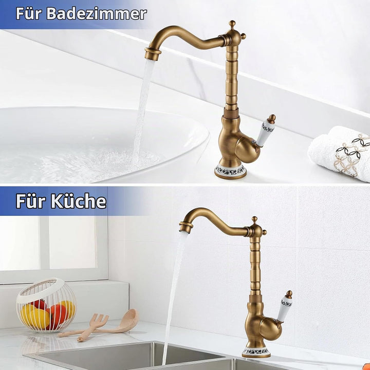 Namuoto Wasserhahn Bad Antik Messing, Einhebel Mischbatterie Badarmatur Hoher Auslauf, Waschbeckenar