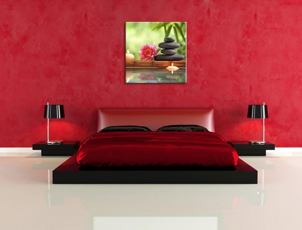 Pixxprint Seerose mit Zen Steinen im Tempel als Leinwandbild/Grösse: 70x70 cm/Wandbild/Kunstdruck/fe