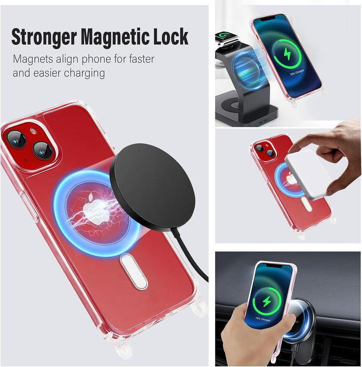 DiDaDi Handyhülle für iPhone 12 Mini Hülle mit Band & Magnet - Transparente Handykette, Abnehmbar mi