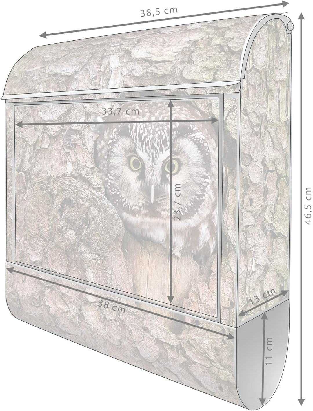 banjado® Design Briefkasten mit Motiv Eule 39x47x14cm &amp; 2 Schlüssel - Briefkasten Stahl Silber mit Z