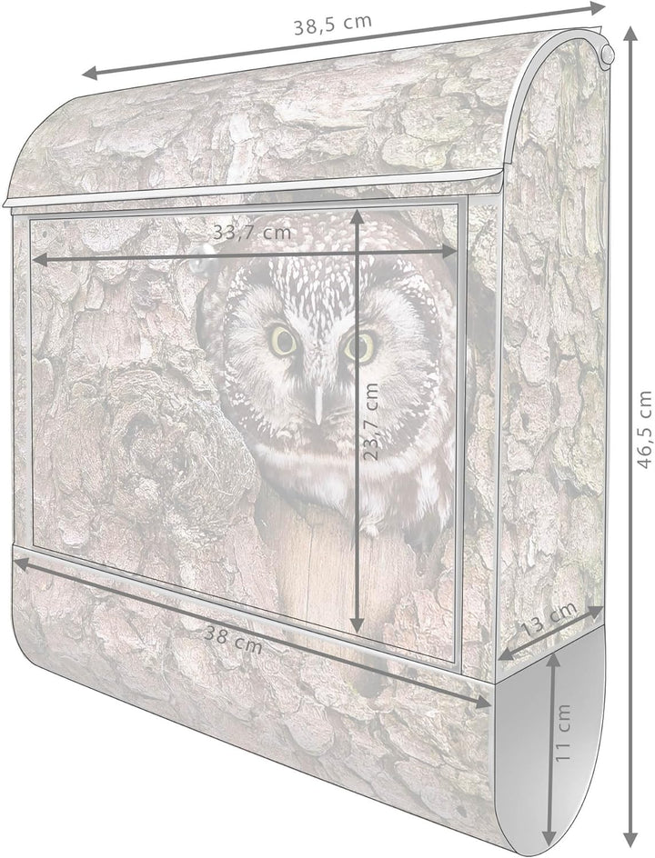 banjado® Design Briefkasten mit Motiv Eule 39x47x14cm &amp; 2 Schlüssel - Briefkasten Stahl Silber mit Z