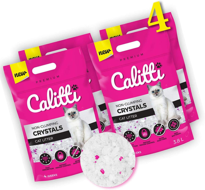 Calitti - Silikat Katzenstreu | Premium Crystals Silikatstreu | Antibakteriell Katzensand | 4-er Set