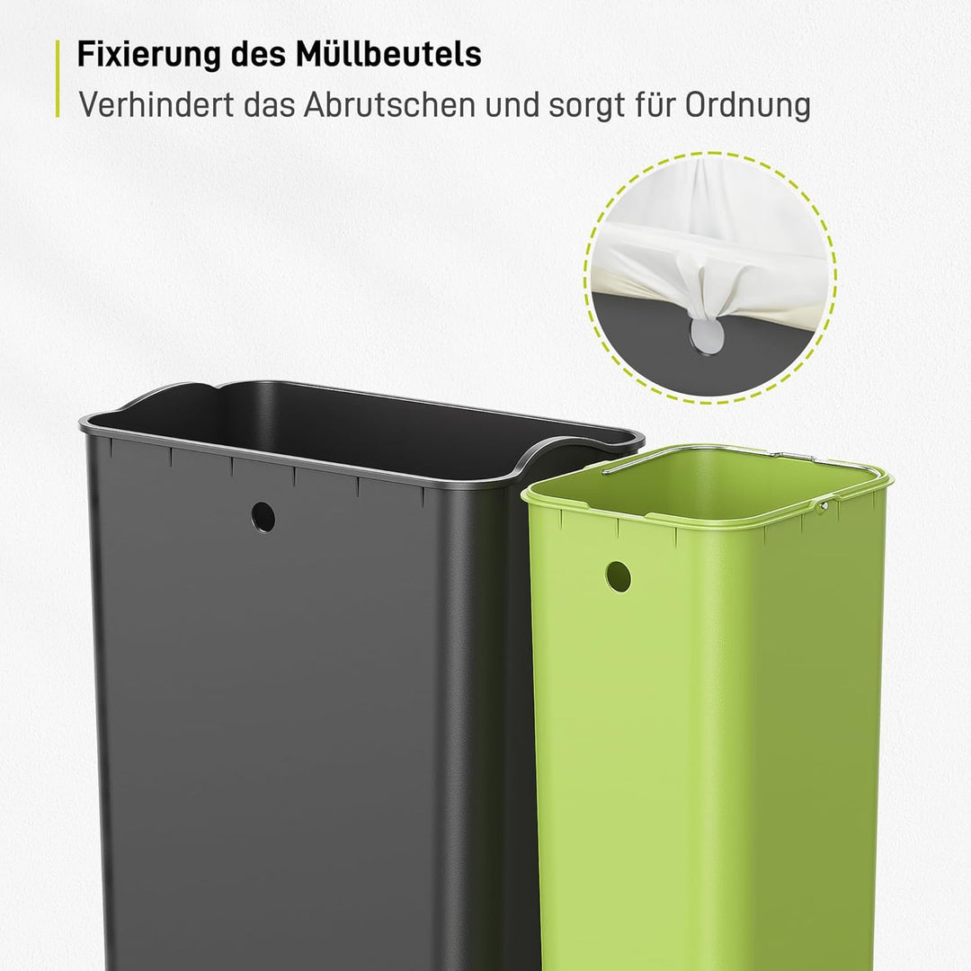 EKO Ecocasa Mülleimer Küche, 30 + 15 Liter, Tretmülleimer Mülleimer 2 Fächer, sanftem Schliessen und