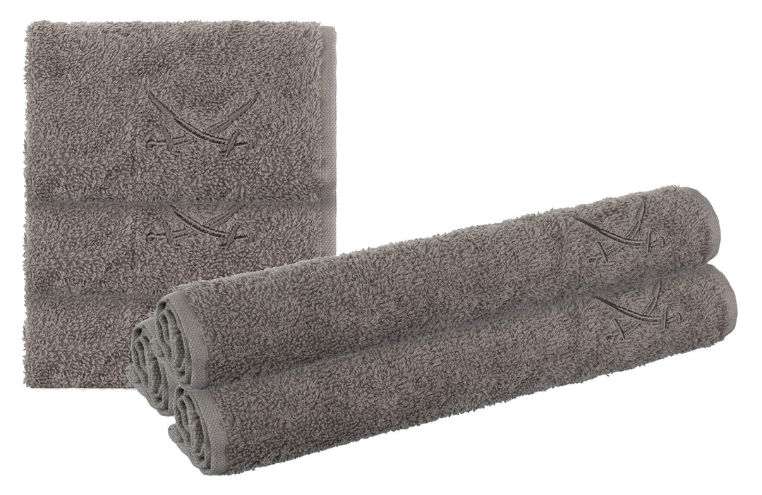 Sansibar Seiftücher 6er Set mit gesticktem Säbel Logo Handtuch Gästetuch 100% Baumwolle 30x30 cm Tau