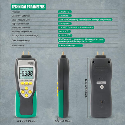 Digitales Manometer,DY27A Differentialmanometer,Digitales Differenzdruck-Manometer Lüftungssystem/Ga