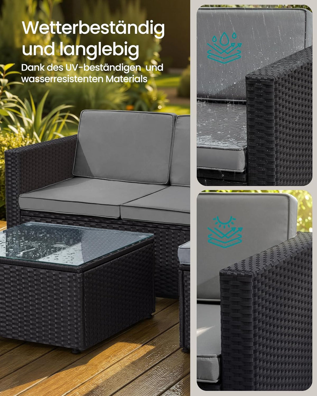 SONGMICS Gartenmöbel-Set, Balkonmöbel aus PE-Polyrattan, Terrassenmöbel, Ecksofa, Outdoor, handgeflo