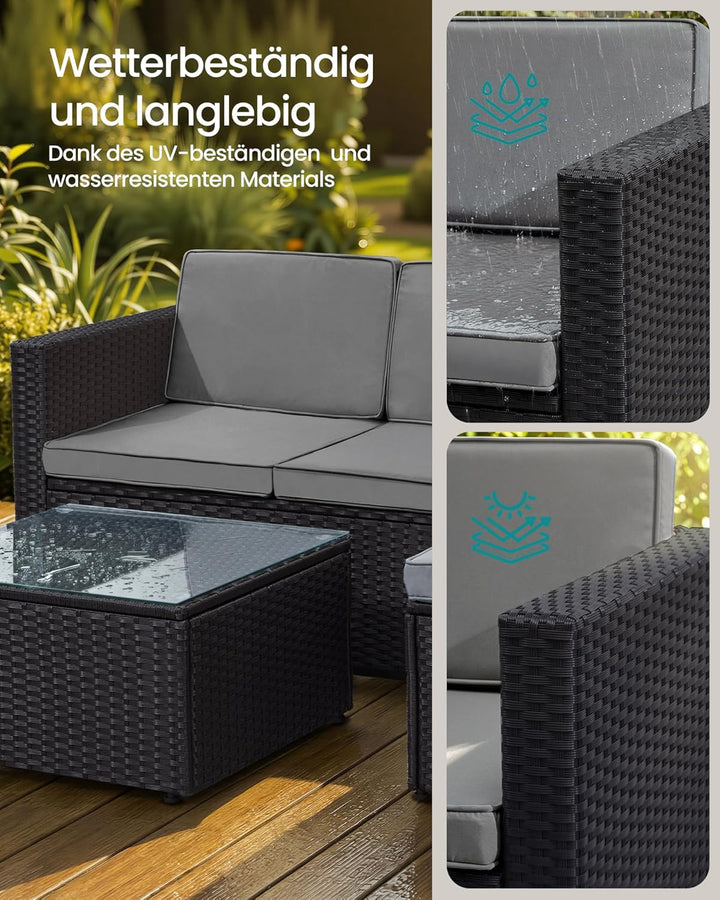 SONGMICS Gartenmöbel-Set, Balkonmöbel aus PE-Polyrattan, Terrassenmöbel, Ecksofa, Outdoor, handgeflo
