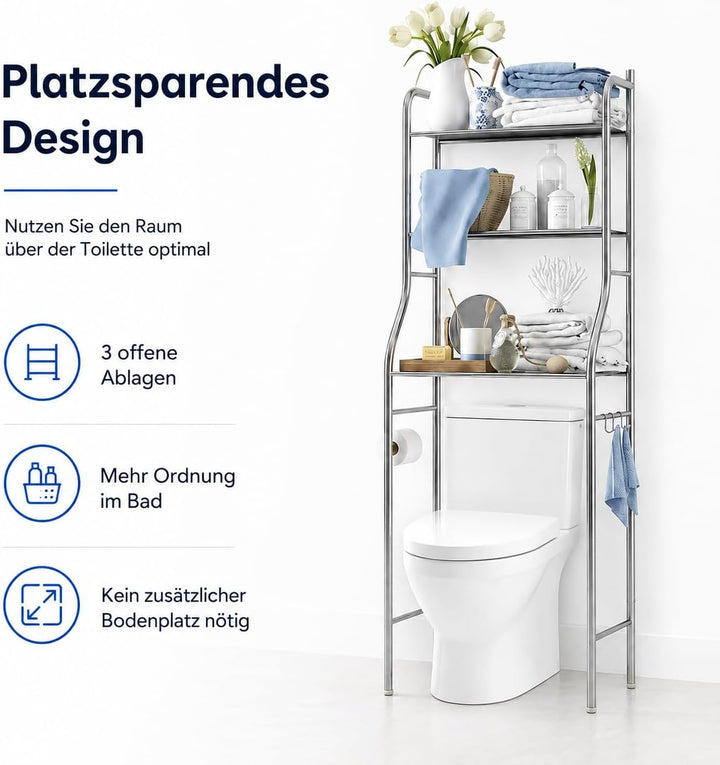 Garvee Toiletten-Regal, 3-stöckiges Badezimmerregal, mit verstellbaren Einlegeböden und Aufbewahrung