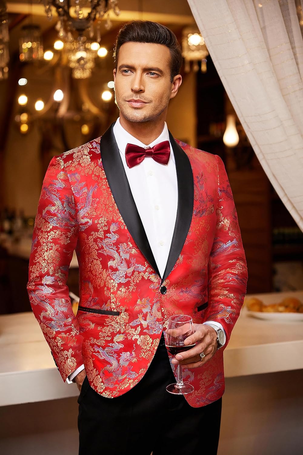 Coofandy Men's Floral Tuxedo Jacket Luxury Embroidered Suit Wedding Blazer Dinner Tuxedo for Party R