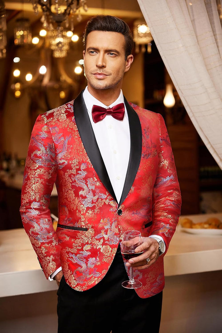 Coofandy Men's Floral Tuxedo Jacket Luxury Embroidered Suit Wedding Blazer Dinner Tuxedo for Party R