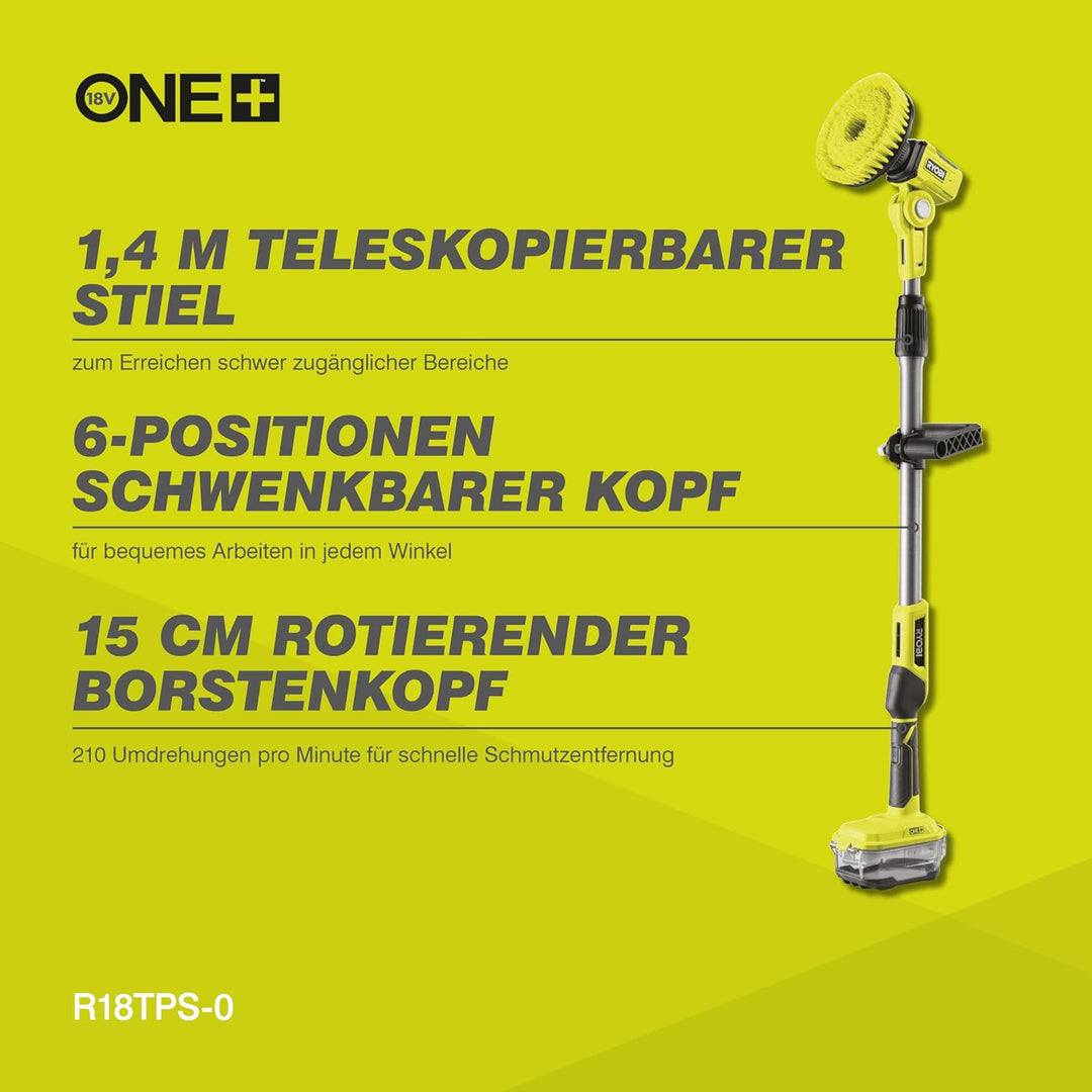 RYOBI 18 V ONE+ Akku-Reinigungsbürste R18TPS-0 (15 cm rotierender Borstenkopf, teleskopierbar bis zu