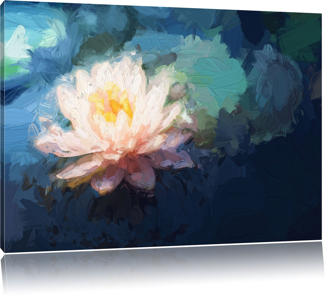 Pixxprint Lotusblume in Teich / 100x70cm Leinwandbild bespannt auf Holzrahmen/Wandbild Kunstdruck De