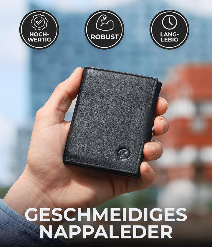 KORUTA® Slim Wallet mit Münzfach &amp; RFID Schutz - Kartenetui - Mini Geldbörse für Herren &amp; Damen - Kr